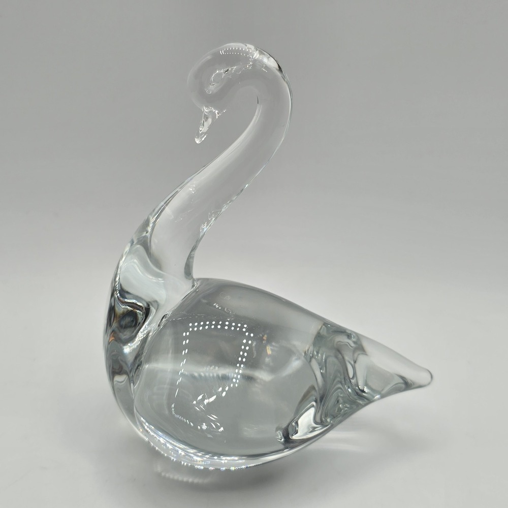 5" FM Konstglas Clear Swan Figurine Made In‎ Sweden Signed Vtg